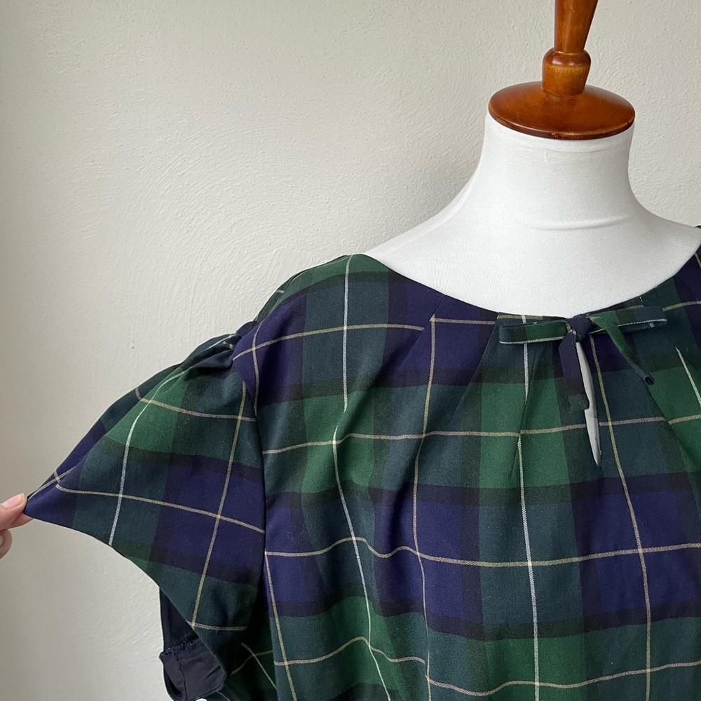 Modern tags-on tartan plaid dress with bow detail plus size
